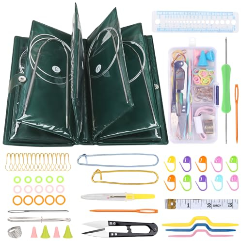 Coopay Rundstricknadeln 120 cm, 1,5-5,0 mm Edelstahl Rundstricknadeln Set mit Etui und Strickzubehör, 11 Stück Metall Stricknadeln Rundstricknadel, Praktisch Rundstricknadeln für Pullovern, Schals
