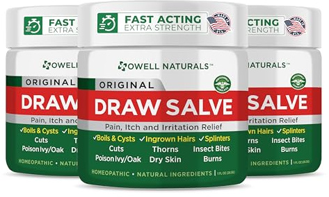 Owell Naturals Drawing Salve Ointment Fast Acting Formula for Skin, Splinters, Ingrown Hairs, Boils & Cyst, Bug Bites, bee Sting, Mosquito bite Itch, Poison Ivy (3 Pack)