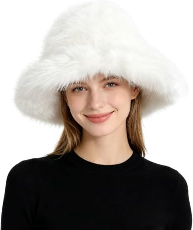 Lina & Lily Damen Winter Fischerhut aus Kunstpelz mit breiter Krempe