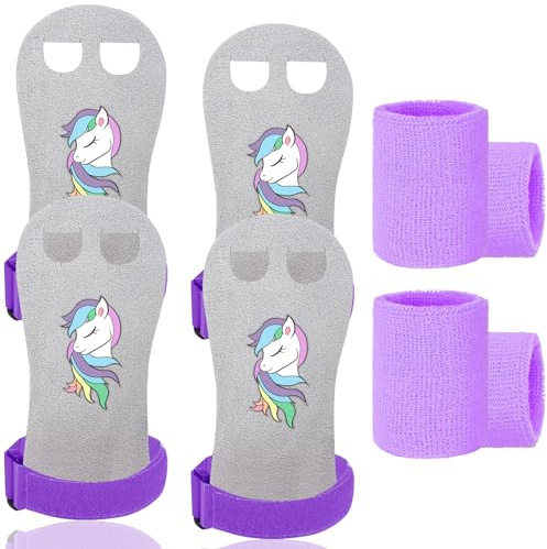 FINGER TEN Sporthandschuhe Kinder GymnastikHandschuhe Mädchen Jugend Reckhandschuhe Griffe Gymnastikgriffe 2 Paar mit Armbänder, Gymnastik Stangengriffe Handflächenschutz für Fitness (Amethyst, M)