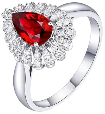 Freundschaftsringe Ringe, Partner Ringe Platin 18 Karat Weißgold Blume Lab Rubin 0.8CT Taubenblutrot Tropfenschliff VVS mit Diamant Natur Weiß