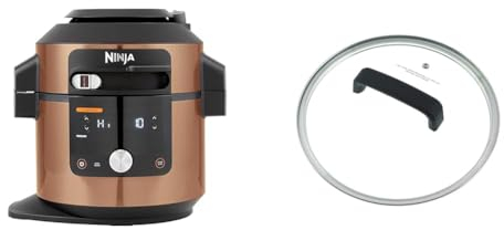 Ninja Foodi MAX Multi Cooker with SmartLid, 14 Cooking Functions in 1, 7.5L 14in1 Pressure Cooker, Copper/Black OL650UKCP & Heat Tempered Glass Lid [4187J300UK] Official Accessory