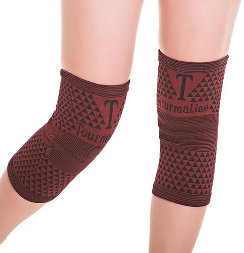 Rock88 Thermo Turmalin Kniewärmer Magnetisch Sport Knieschützer Schutz für Ski Laufen Fitness Ältere Männer und Frauen Winddichter Beinwärmer,Red