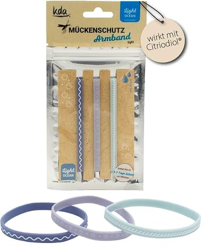 kda Mückenschutzarmbänder Light für Erwachsene im 3er Set - Sicherer Mückenschutz Outdoor Urlaub Camping Zelten Anti Mosquito Strand DEET-frei Ocean & Beach Design - Silikon (Ocean)