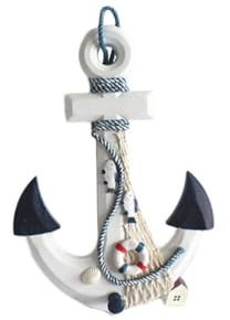 VICASKY Holzanker-Dekoration Nautische Holzankerwand Im Mediterranen Vintage-Stil X 22 cm Ankertür-Hängeornament Mit Muschel- Und Rettungsring-