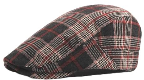 WOYUANSHA Barett Baskenmützen Für Herren Plaid Caps Männer Baumwolle Flache Schirmmütze Frauen Maler Baskenmütze Hüte 55-59 Cmverstellbar Rot