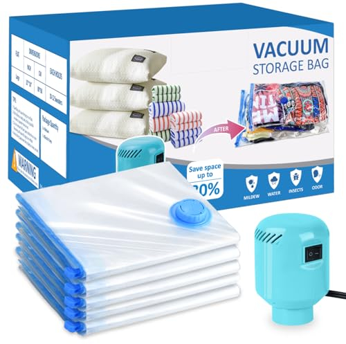 Sac Sous Vide Vetement Aspirateur 5 Pièces 80x60cm avec pompe manuelle sac sous vide vetement Housse de Rangement Réutilisable Couette Stockez Vêtements la Literie et les Bagages
