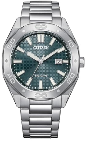 Citizen Men's Eco-Drive Sport Casual Weekender Silver Stainless Steel Watch, 3 Hand, Date, Patterned Green Dial (Model:BM7630-80X)