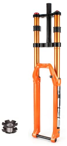 Fourche Descente Vélo VTT 27,5/29 Pouces, Alliage D'aluminium Double Épaule 1-1/8 Fourche de Suspension Vélo À Tube Droit Frein À Disque Débattement 150mm (Couleur : Orange, Size : 27.5 inch)
