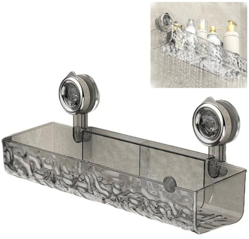 Generic No Drill Clear Wall Caddy, Bathroom Storage Shelf, 1 Shelf, Rectangular, Wall Mount, Plastic, Transparent, Suction Cup, Shower Storage