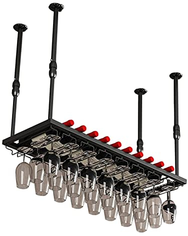 IBOWZ Deckenverzierung Deckenregal Hängender Weinglashalter aus Metall, Vintage-Weinflaschenhalter, Deckendekoration, Weinglasregal, für Bars, Restaurants, Küchen, höhenverstellbar