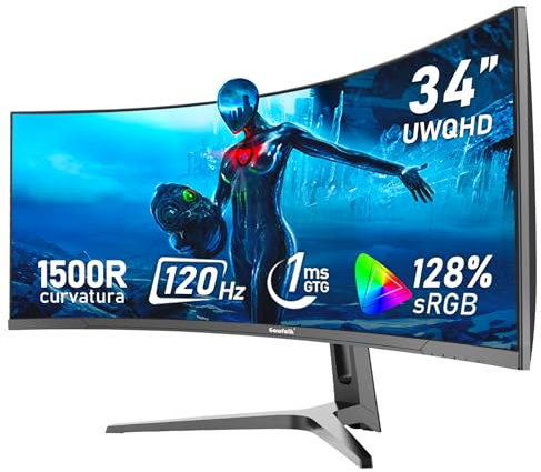 Gawfolk Monitor Ultrawide Da 34 Pollici 1500R Curvo 120Hz Monitor Per Computer Da Gioco, 21:9 UWQHD (3440x1440) schermo,Adaptive Sync,HDR,Angolo di visione 178°,HDMI、Display Port,VESA75×75MM - Nero
