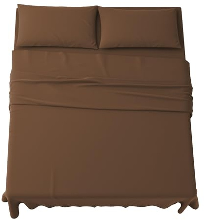 MAXIME MAISON - Set Lenzuola Una Piazza e Mezza Francese 4 Pezzi, Completo Lenzuola Francese in Microfibra Made in Italy, 1 Lenzuolo con Angoli, 1 Lenzuolo Sopra, 2 Federe (Marrone)