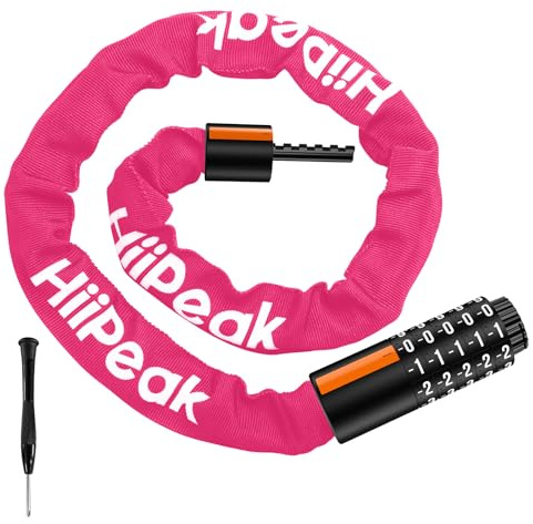 HiiPeak Chaine antivol Velo Code Haute Sécurité. Cadenas Velo antivol code a 5 chiffre, antivol Vélo 100 000 combinaison, anti vol Velo, Moto et Scooter- Résistante à la Corrosion et aux Coups (Rose)