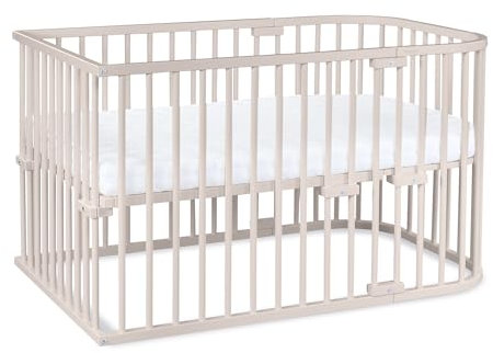 babybay Maxi extra großes Beistellbett aus massivem Buchenholz/Kinderbett Höhe stufenlos verstellbar & umweltfreundlich/Kinderbettset (beige lackiert)