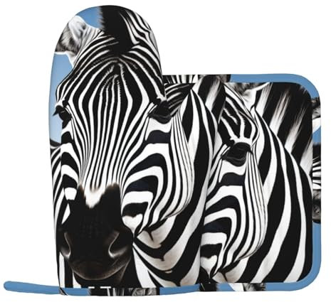 Zebra Oven Mitts and Pot Holders Sets of 2 Heat Resistant Silicone Oven Gloves Hot Pad Non-Slip Long Oven Mitts Potholders Extra Thicken Kitchen Mittens for Cooking