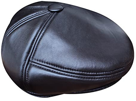 Mössor för män med visir basker Vinter Klassisk Flat Cap Vanliga färger Varma öronlappar Man Läderhatt,Svart 3 L