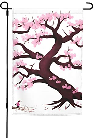 Cherry Blossoms Tree Garden Flag 12x18 In. Bright, Double-Sided Outdoor Decoration Brings Some Fun To Your Yard.