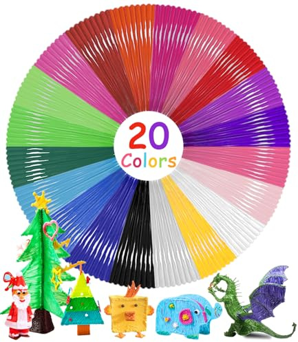 Bixury 3D Stylo Recharge Filament 20 Couleurs 5 m Chaque 1,75 mm PLA Accessoire pour Fil Stylo 3D