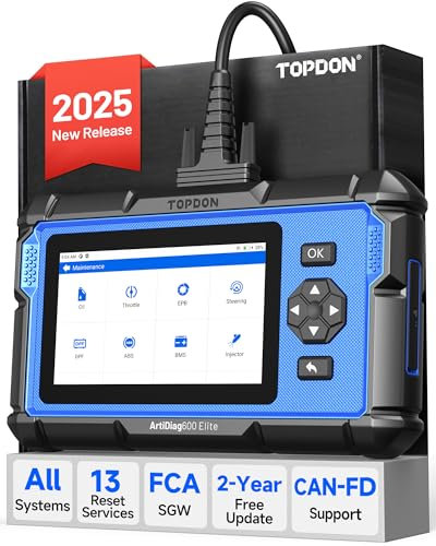TOPDON ArtiDiag600 Elite OBD2 diagnosegerät, 2025 Vollständiges diagnosegerät Auto mit 13 Servicefunktionen, FCA AutoAuth, CAN-FD, 2 Jahre kostenlose Updates