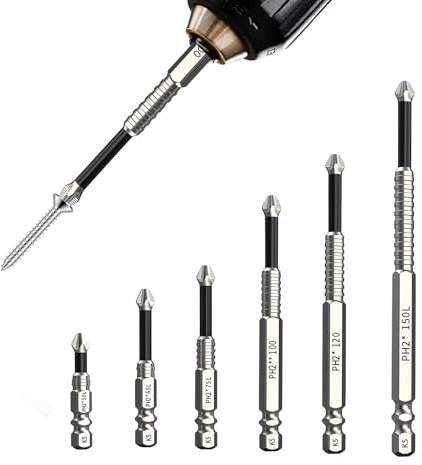Set di 6 Pezzi Punte per Cacciavite Altamente Magnetico, Punte Phillips Antiscivolo, Alta Precisione Magnetica, Impugnatura Antiscivolo, Durevole, in Grado di Fissare Saldamente le Viti