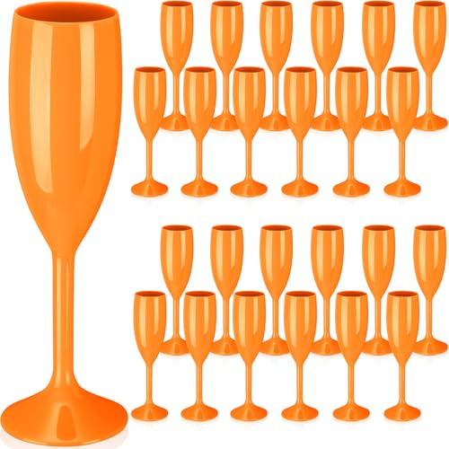 Maxcheck 24 Pcs Champagne Flutes Bulk Acrylic Toasting Drinking Flute Unbreakable Goblet Champagne Cups 6 oz Plastic Wine Glasses for Mother's Day Wedding Bridal Shower Anniversary Party (Orange)