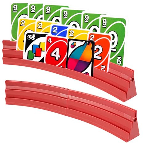 2 stycken korthållare spelkort stapelbara 33 cm 3-ramper spelkortshållare med magnetisk ultrautrymmesbesparande ergonomisk korthållare montering korthållare för vuxna seniorer barn (röd)