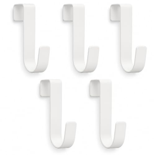 Terilamy 5 Pcs Over Door Hooks Heavy Duty 30lb, Stainless Steel Over The Door Hangers Single Door Hooks for Hanging Clothes Towels Wreath – Space Saving for Bathroom Bedroom Kitchen Wardrobe White