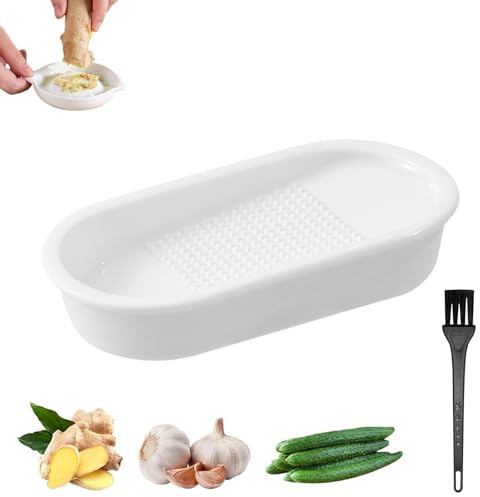 Reibeteller Keramikreibe, Knoblauchreibe Keramik Teller mit Bürste, Ingwerreibe, Apfelreibe von Baby-Beikost, Keramik Ingwer Reibe, Obstreibe Gemüsereibe Wasabireibe für Knoblauch, Muskat, Ingwer (B)