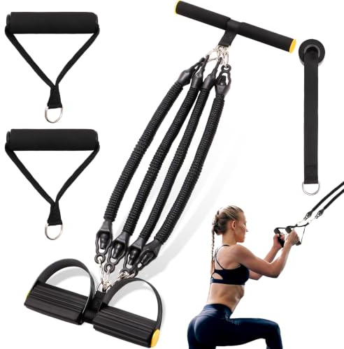 YOOULIT Entrenador Abdominal para Hogar, Bandas de Resistencia con Pedal y Agarraderas, Set Multifuncional Ajustable para Ejercicio y Entrenamiento de Fuerza en Casa