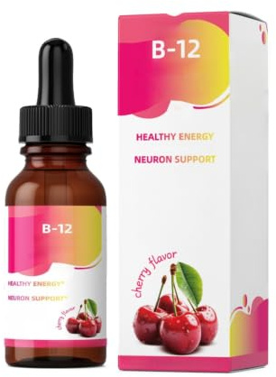Vitamina B12 líquida: contiene hierro, apoya la energía, la vitalidad, no contiene OGM, no contiene gluten y tiene sabor a cereza.