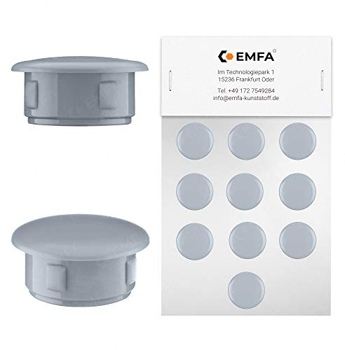 EMFA Abdeckstopfen für Bohrung Durchmesser 10 mm Grau RAL 7040 Blindstopfen Abdeckkappen Endkappen Verschlusskappen 50 Stück Kopfdurchmesser 13 mm, Borloch 1 cm