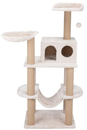 TRIXIE Federico - Tiragraffi in iuta, 142 cm, con piattaforma, amaca, giocattolo per gatti pendenti, Greige