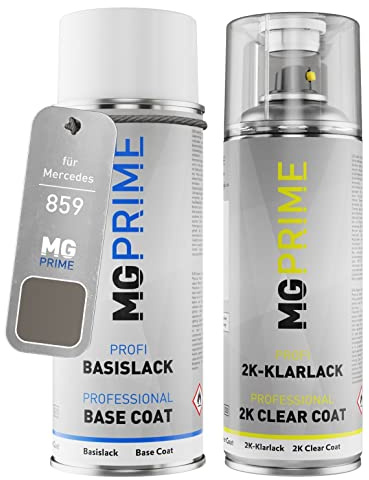 MG PRIME Autolack 2K Spraydosen Set für Mercedes 859/9859 Mojavesilber Metallic/Mojave Silver Metallic Basislack 2 Komponenten Klarlack Sprühdose