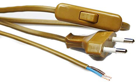 Zuleitungskabel zweiadrig – 2 Meter lang – mit Zwischenschalter – für Kunststofffassungen – Hanna's Laden (10, Gold)