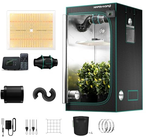MARS HYDRO TSW2000 Grow Tent Kit Complete System Dimmable Grow Light with Smart iController APP Control, 100x100x180 Growing Tent 1680D Indoor with Upgraded 4 Ventilation Kit