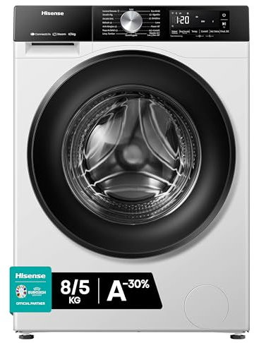 Hisense WD3S8043BW3 Waschtrockner/ConnectLife /16 Programme /8 KG, 54 Liter /1400 U/min/Dampffunktion/JetWash/Anti-Allergie Program/Auto Program/Eco Wash/Steam Refresh/Wolle/EEK A-D