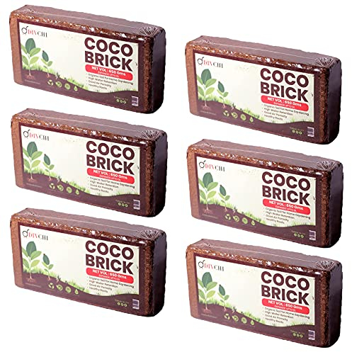 DIVCHI COCO BRICK 6 X 650g (6X8L) | ORGANIC | COCONUT FIBRE | 100% NATURAL | REPTILE FRIENDLY | PLANTING COCO SOIL | PH STABLE GROWING COMPOST I HIGH MOISTURE RETENTION I HEALTHY AERATION
