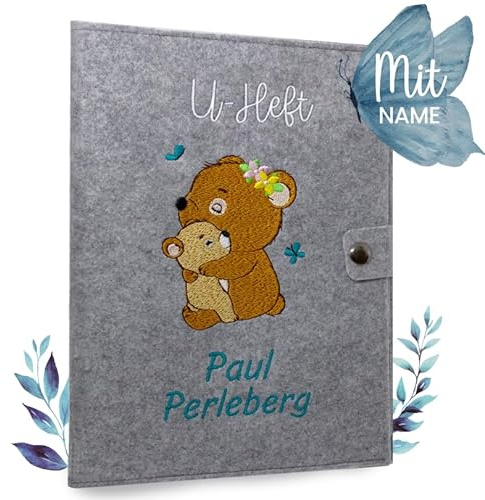 Cozy Racoon U-Heft- und Impfpasshülle aus Filz mit Personalisierung/mit Name | 3- teiliges Set | Hochwertige Hülle für Untersuchungsheft, Impfpass und Versichertenkarte Deines Kindes | Design Bären