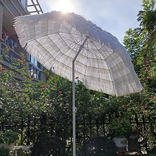 2M Extérieur Patio Jardin Plage d'Hawaï Ombrelle,Parasol en Paille pour Parasol, Parasol inclinable pour Cour, Piscine, Plage (Blanc)