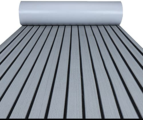 FOCEAN Boat Flooring EVA Foam Boat Decking Faux Teak Marine Flooring Marine Mat Sheet for Motorboat RV Yacht Kayak Surfboard, 94.5''x 35.4'', Grey with Black Lines