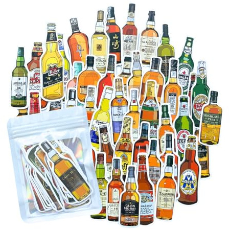 HNTR® Beer Bottle Stickers | 50 Craft Beer & Whiskey Stickers for Adults | Fun Bar & Gift Stickers for Men, Scrapbooks & Laptops