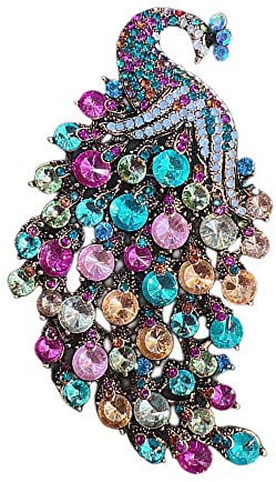Rhinestone Peacock Brooch Pin for Women Girls Fashion Exquisite Exaggerated Big Crystal Bird Animal Brooches Lapel Pins Elegant Dress Accessories Wedding Christmas Birthday Jewelry Gift (Colorful CZ)