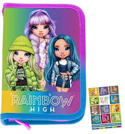 Goldkids Federmappe Federmäppchen Federtasche Schüleretui Stiftetasche Schlamper-Etui Schul-Etui ohne Inhalt Rainbow High Silver Style Motiv inkl Hausaufgabenheft