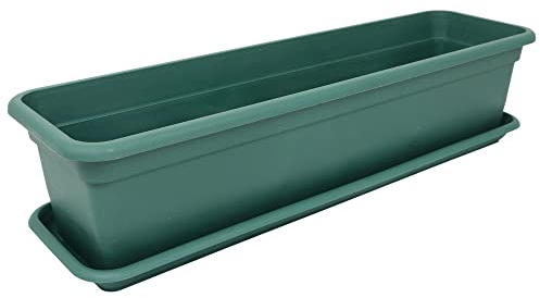 MePla - Balkonkasten Balcony 100 cm + Untersetzer - Grün - Blumenkübel - Pflanzentopf - Pflanzenkasten aus wetterfest UV-beständigem Kunststoff