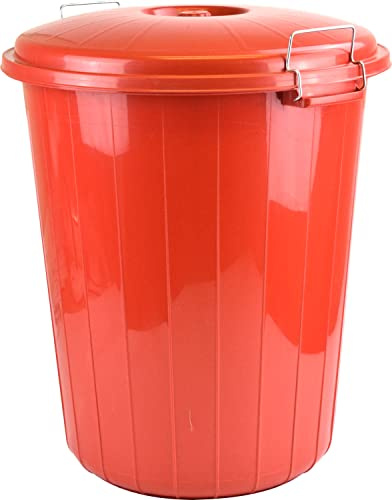 Planet 50L Garden Waste Rubbish Dust Bin with Locking Lid (Red)