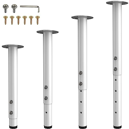FOROIRON Verstellbare Tischbeine, Tischgestell, Tischfüße, Möbelfüße, 33 cm - 61 cm, Metall, höhenverstellbar, Möbelbeine für Tisch, Computertisch, Esstisch, Büro, Schreibtisch, Weiß, 4 Stück