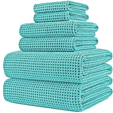 Polyte 6er Set Badetücher Mikrofaser Waffel Schnelltrocknend 430 GSM