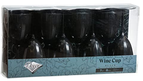 Decor Decorline - 96 Weingläser Kelch mit Stiel aus Premium-Kunststoff Schwarz Wiederverwendbar Cocktailgläser für Hochzeiten & Partys, 200ml - Mehrweg & Stabil