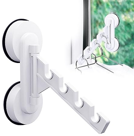 Wandmontierter Kleiderständer Kleiderhaken Klappbar Wäscheständer Wandmontage - Balkon Faltbare Unsichtbare Starke Saugnäpfe Ohne Stanzen Fenster Multifunktionale Vier Schlitze Kleiderstange Wand